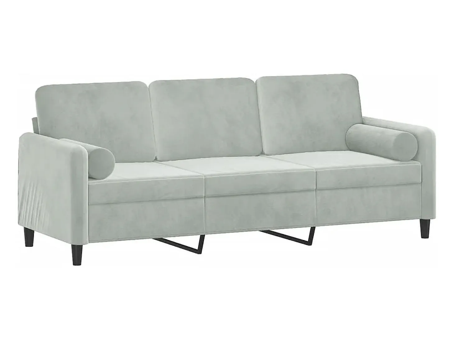 Sofá de 3 plazas con cojines terciopelo gris claro 180 cm