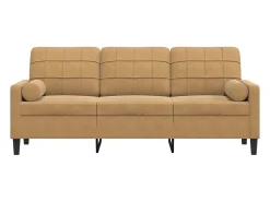 Sofá de 3 plazas con cojines terciopelo marrón 180 cm