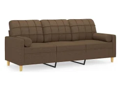Sofá de 3 plazas con cojines tela marrón 180 cm