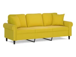 Sofá de 3 plazas con cojines terciopelo amarillo 180 cm