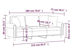Sofá de 3 plazas con cojines terciopelo amarillo 180 cm