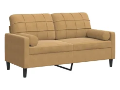 Sofá de 2 plazas con cojines terciopelo marrón 140 cm