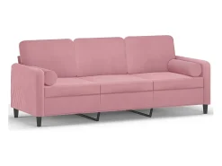 Sofá de 3 plazas con cojines terciopelo rosa 180 cm