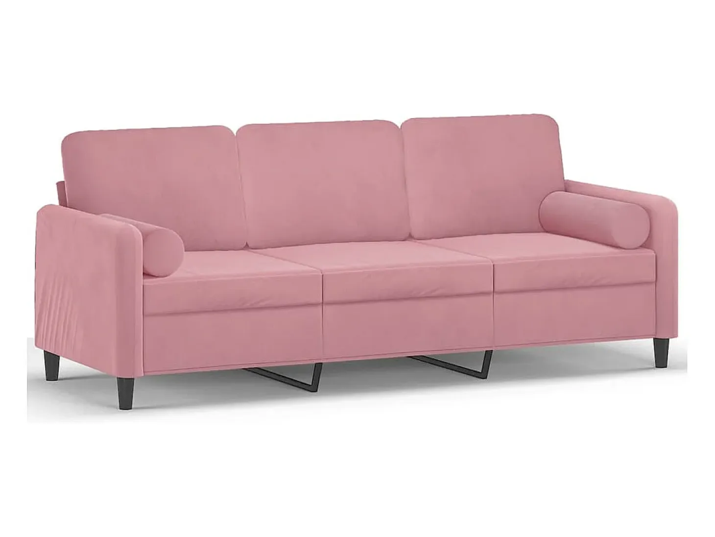 Sofá de 3 plazas con cojines terciopelo rosa 180 cm