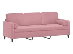 Sofá de 3 plazas con cojines terciopelo rosa 180 cm