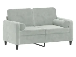 Sofá de 2 plazas con cojines terciopelo gris claro 120 cm
