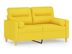 Sofá de 2 plazas con cojines tela amarillo claro 120 cm