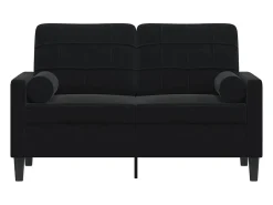 Sofá de 2 plazas con cojines terciopelo negro 120 cm