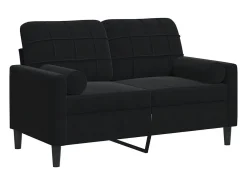 Sofá de 2 plazas con cojines terciopelo negro 120 cm