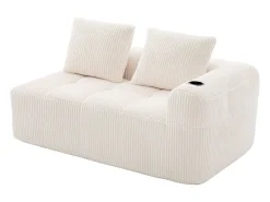 Sofá de 2 plazas con cojín y bolsillo lateral - Pana - Beige