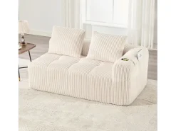 Sofá de 2 plazas con cojín y bolsillo lateral - Pana - Beige
