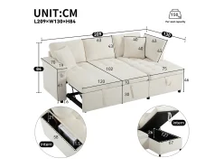 Sofá de 3 plazas con función cama - Sofá esquinero con dos cojines y reposabrazos - con almacenaje - chenilla beige