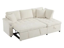 Sofá de 3 plazas con función cama - Sofá esquinero con dos cojines y reposabrazos - con almacenaje - chenilla beige