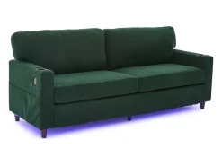 Sofá de 2 plazas con iluminación LED - Sofá recto con portavasos y bolsillos laterales - chenilla verde