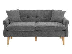 Sofá de 2 plazas con reposabrazos y cojines, chenilla gris, patas de madera - para salón y dormitorio