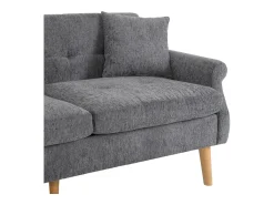 Sofá de 2 plazas con reposabrazos y cojines, chenilla gris, patas de madera - para salón y dormitorio