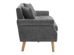 Sofá de 2 plazas con reposabrazos y cojines, chenilla gris, patas de madera - para salón y dormitorio