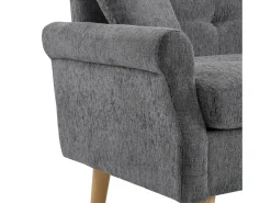 Sofá de 2 plazas con reposabrazos y cojines, chenilla gris, patas de madera - para salón y dormitorio