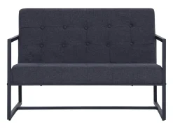 Sofá de 2 plazas con reposabrazos acero y tela gris oscuro