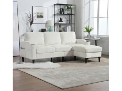 Sofá de 4 plazas con reposapiés - 196,5 x 75 x 77 cm - con almacenaje + reposabrazos - terciopelo - beige