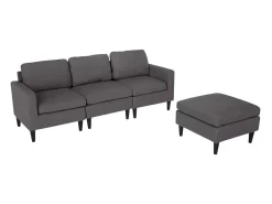 Sofá de 3 plazas con reposabrazos y puff de elegante tejido de salón moderno Steffy - Gris