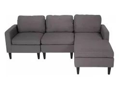 Sofá de 3 plazas con reposabrazos y puff de elegante tejido de salón moderno Steffy - Gris