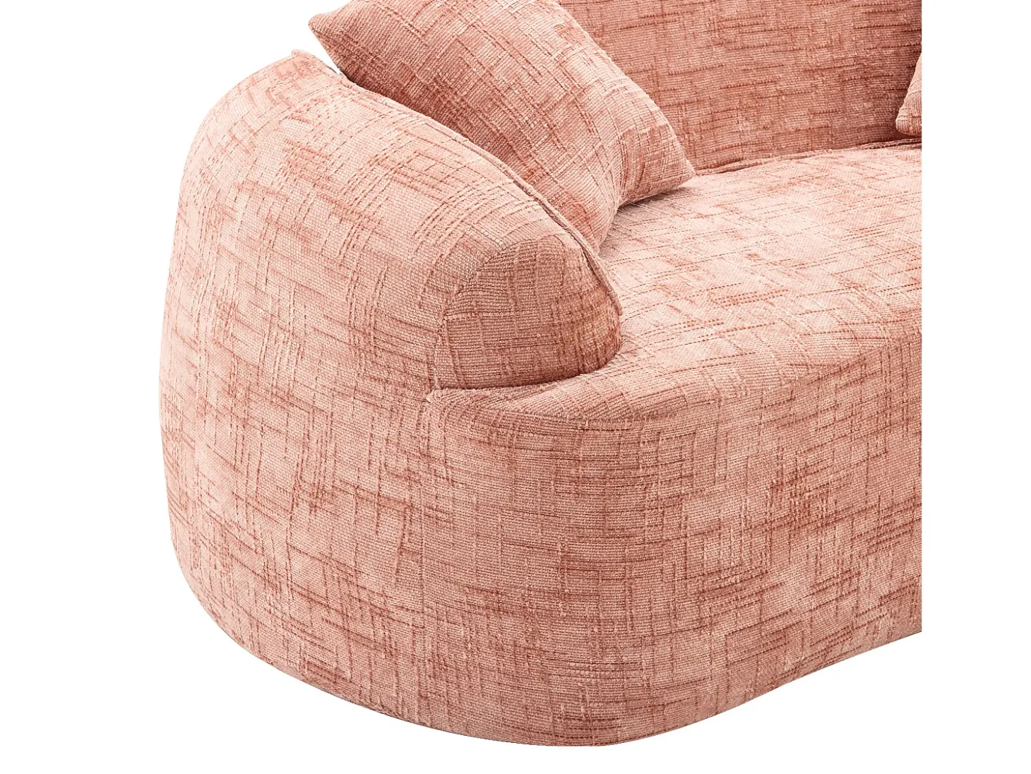 Sofá de 2 plazas con reposabrazos y cojines acolchados, diseño curvo - chenilla rosa