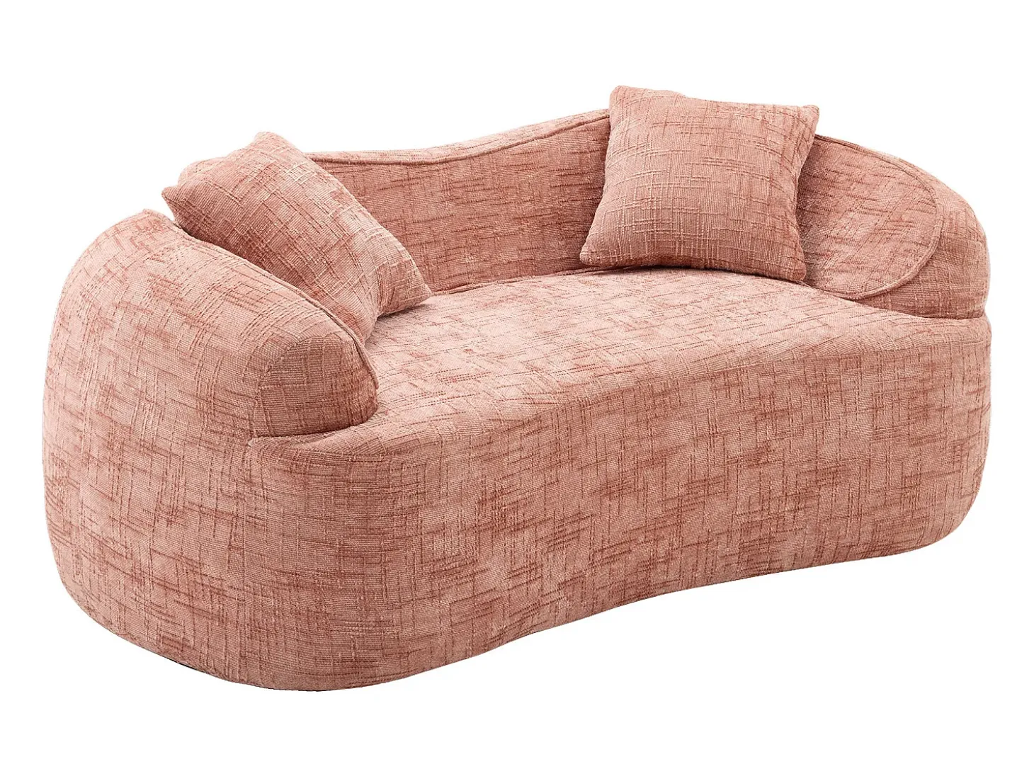 Sofá de 2 plazas con reposabrazos y cojines acolchados, diseño curvo - chenilla rosa