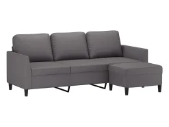 Sofá de 3 plazas con taburete cuero sintético gris 180 cm