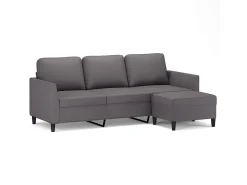 Sofá de 3 plazas con taburete cuero sintético gris 180 cm