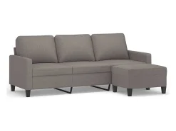 Sofá de 3 plazas con taburete de tela gris taupe 180 cm