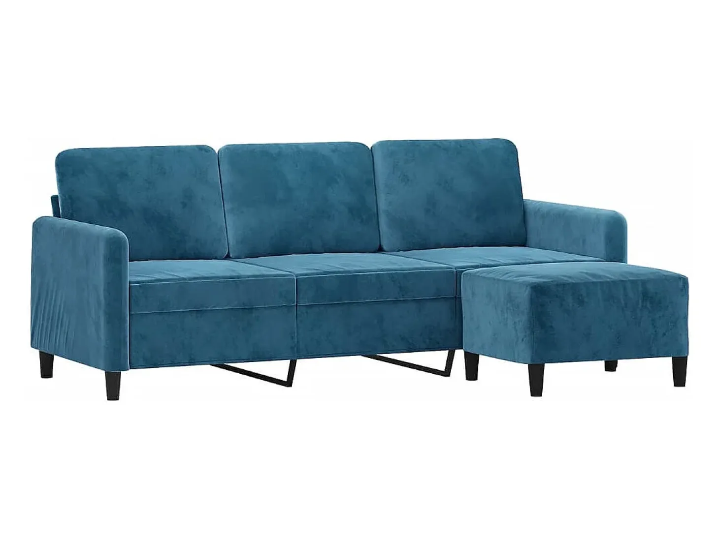 Sofá de 3 plazas con taburete de terciopelo azul 180 cm