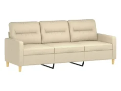 Sofá de 3 plazas con taburete de tela crema 180 cm