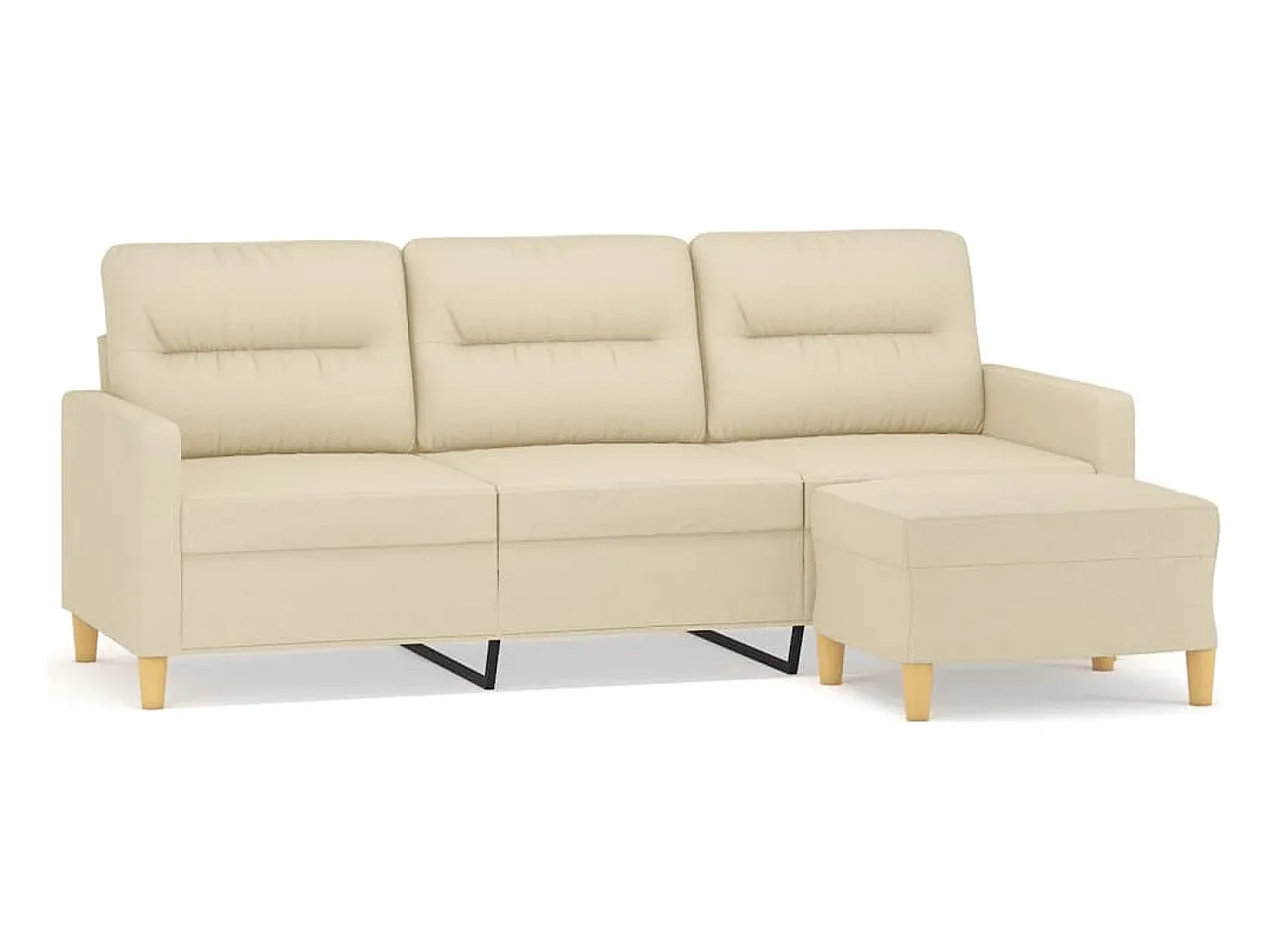 Sofá de 3 plazas con taburete de tela crema 180 cm