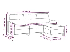 Sofá de 3 plazas con taburete de tela crema 180 cm