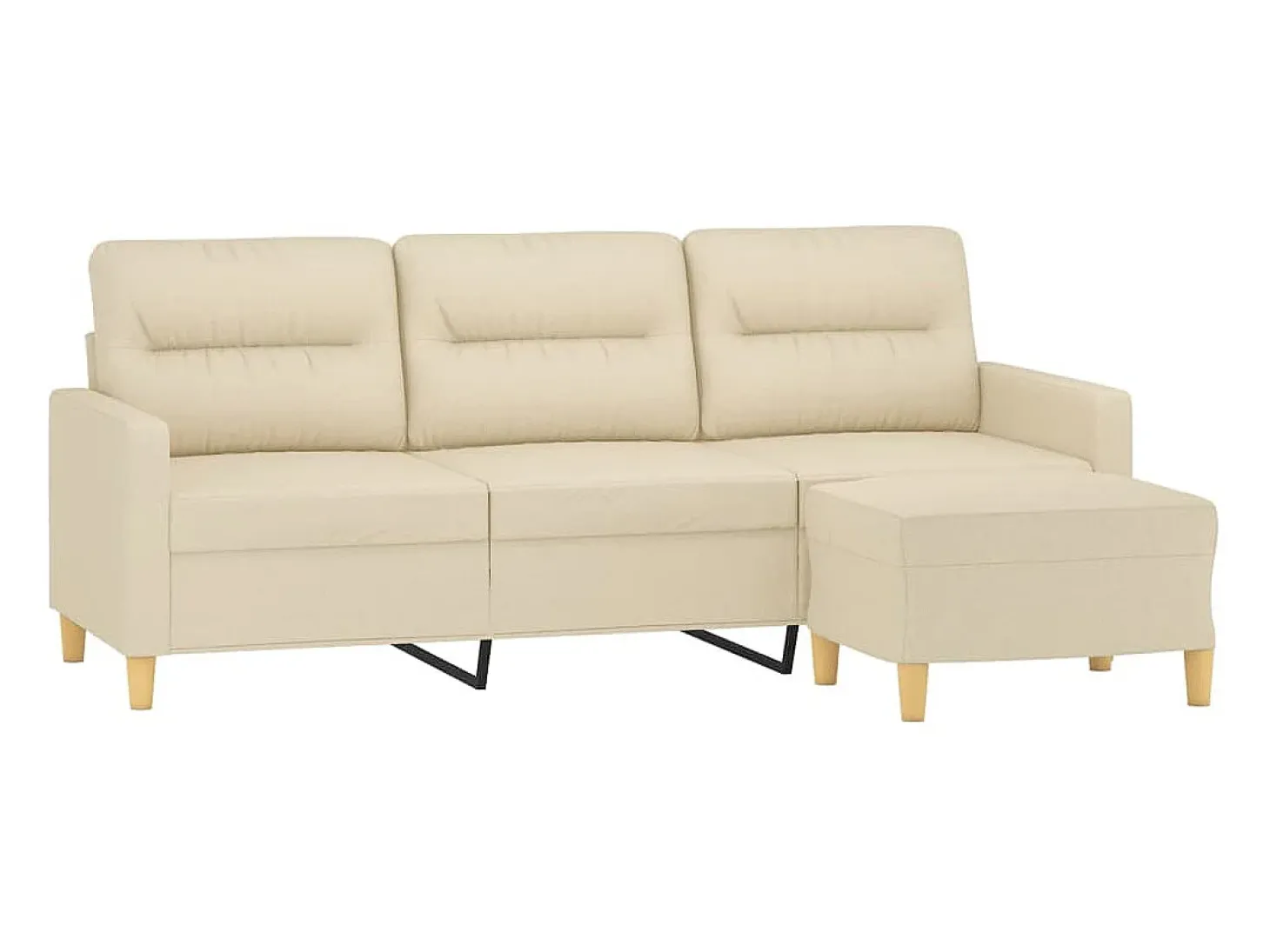 Sofá de 3 plazas con taburete de tela crema 180 cm