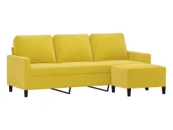 Sofá de 3 plazas con taburete terciopelo amarillo 180 cm