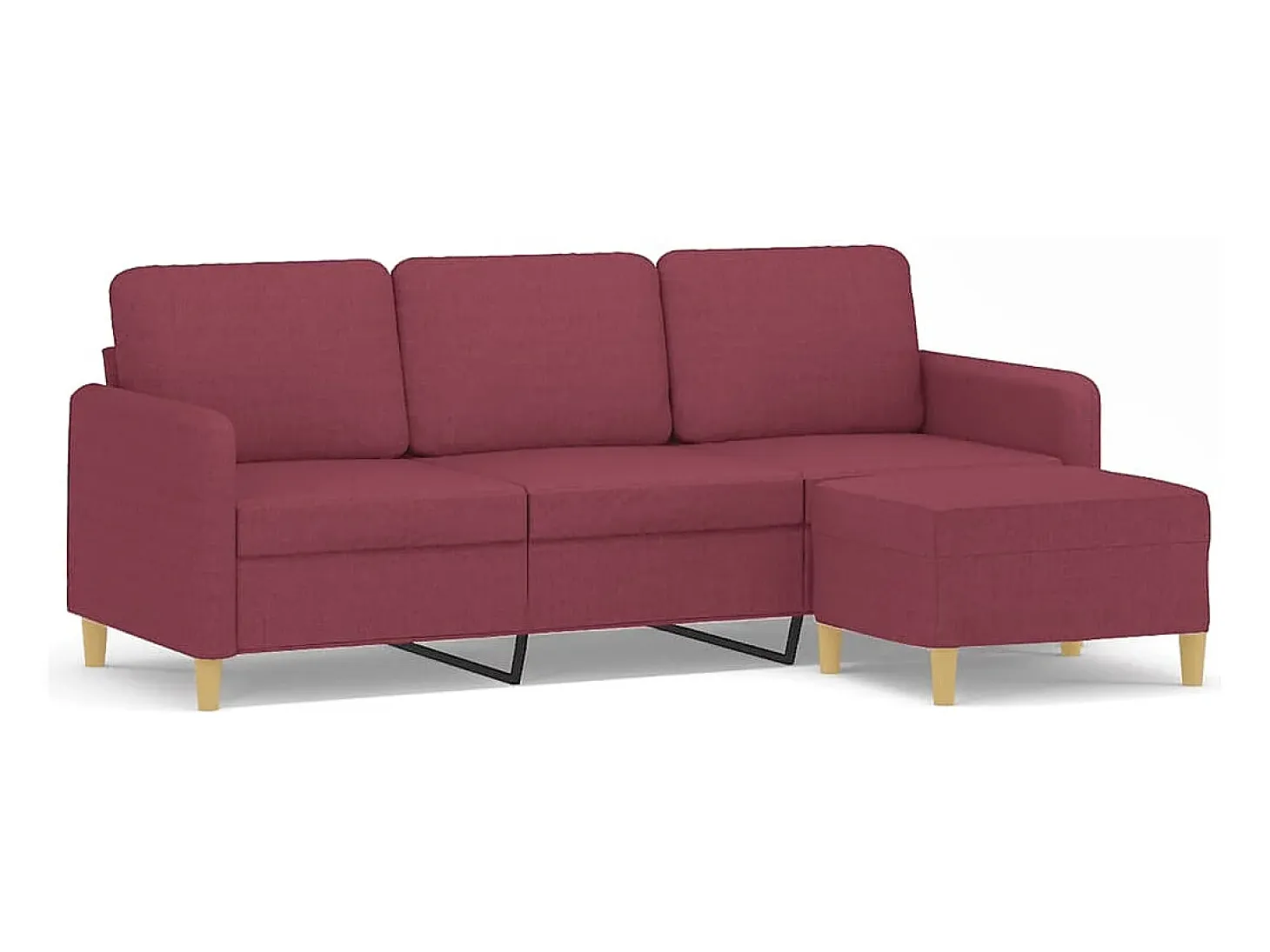 Sofá de 3 plazas con taburete de tela rojo tinto 180 cm
