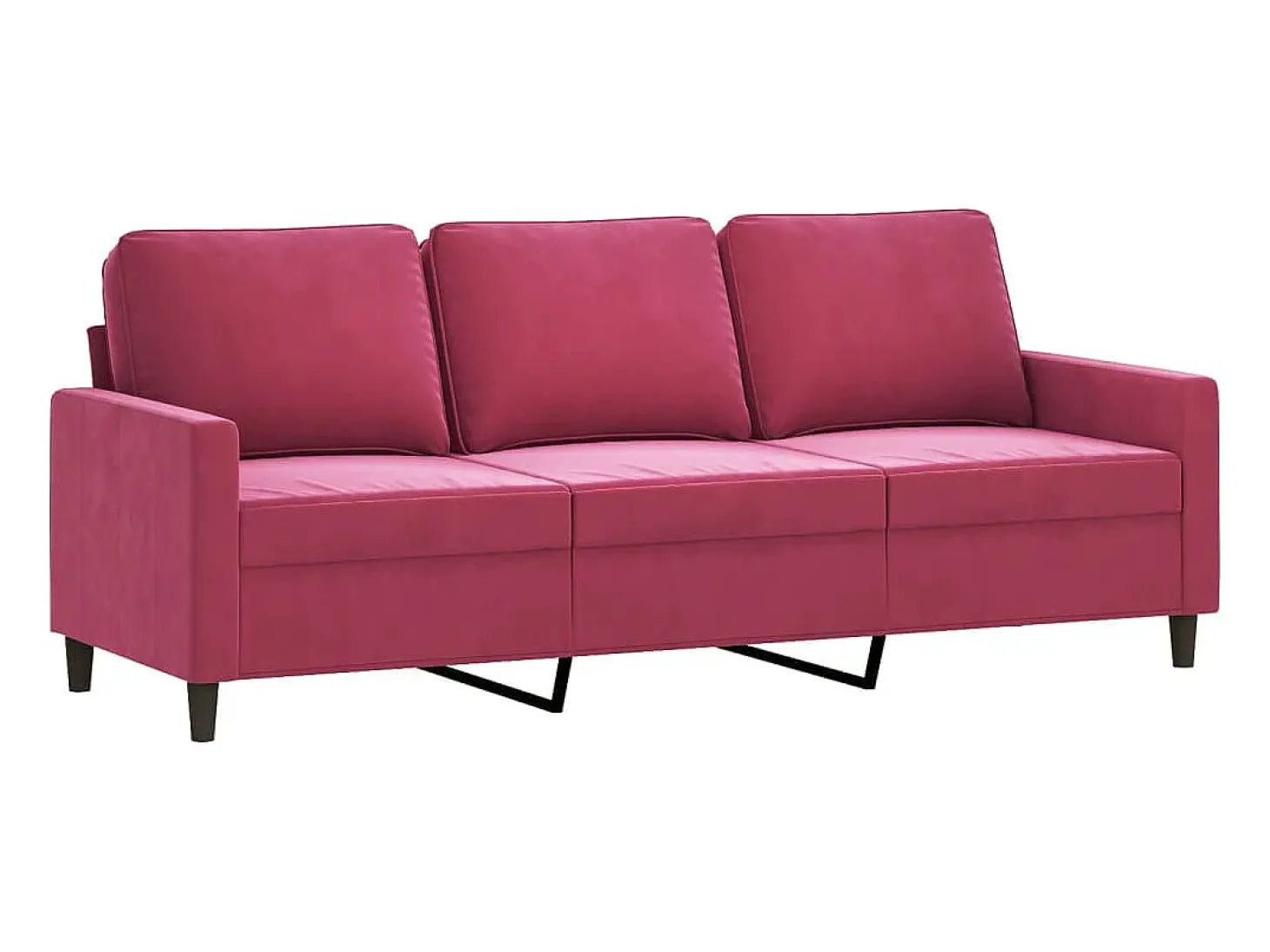 Sofá de 3 plazas con taburete de terciopelo rojo tinto 180 cm