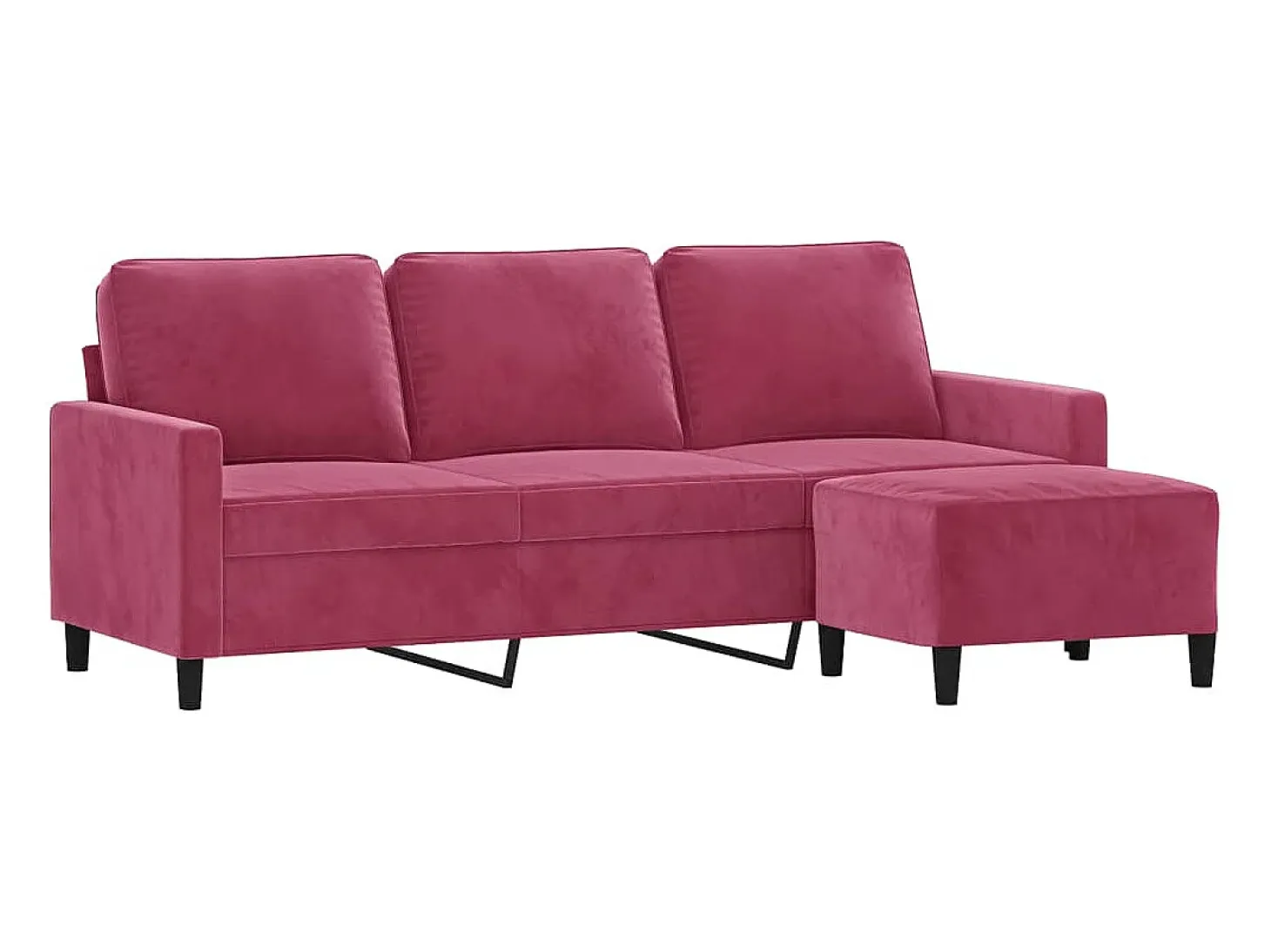 Sofá de 3 plazas con taburete de terciopelo rojo tinto 180 cm