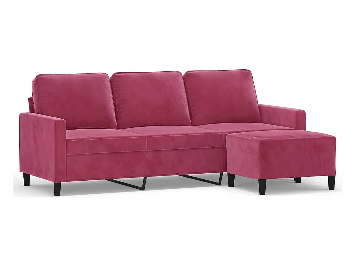 Sofá de 3 plazas con taburete de terciopelo rojo tinto 180 cm