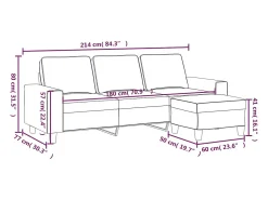 Sofá de 3 plazas con taburete de tela negro 180 cm