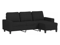 Sofá de 3 plazas con taburete de tela negro 180 cm