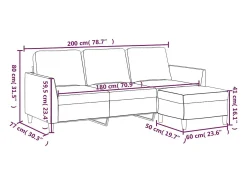 Sofá de 3 plazas con taburete cuero sintético crema 180 cm