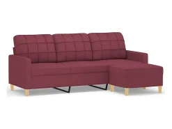 Sofá de 3 plazas con taburete de tela rojo tinto 180 cm