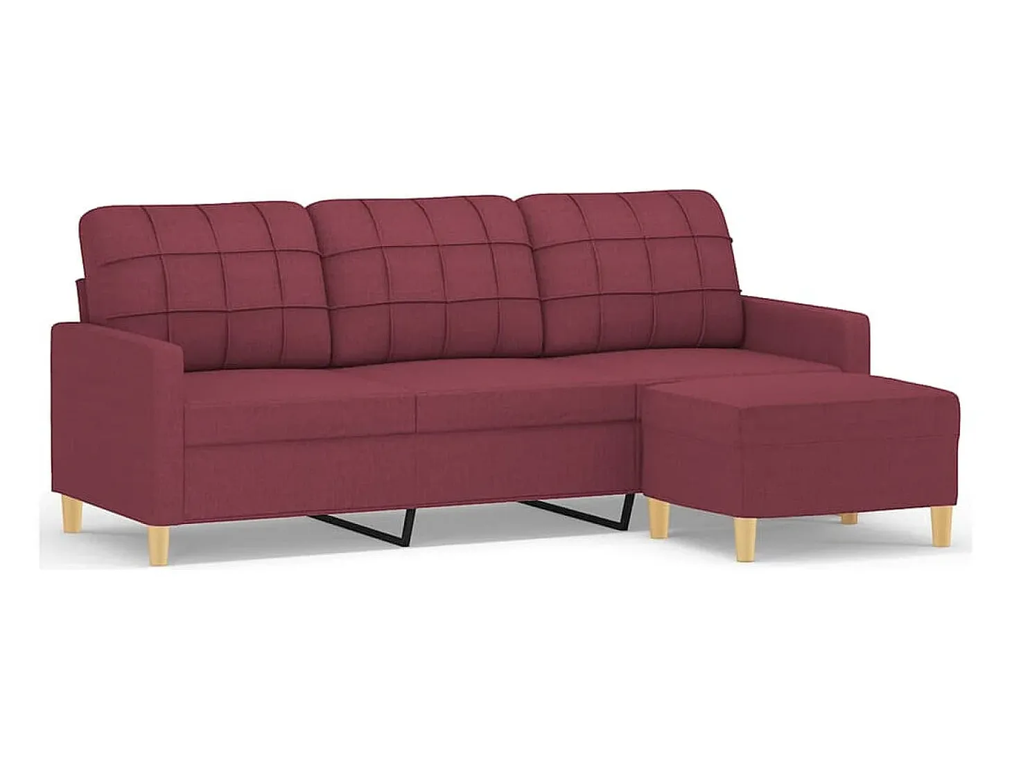 Sofá de 3 plazas con taburete de tela rojo tinto 180 cm