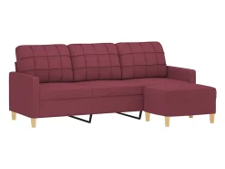 Sofá de 3 plazas con taburete de tela rojo tinto 180 cm