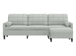 Sofá de 3 plazas con taburete de terciopelo gris claro 210 cm