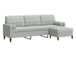 Sofá de 3 plazas con taburete de terciopelo gris claro 210 cm