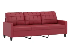 Sofá de 3 plazas con taburete cuero sintético rojo tinto 180 cm